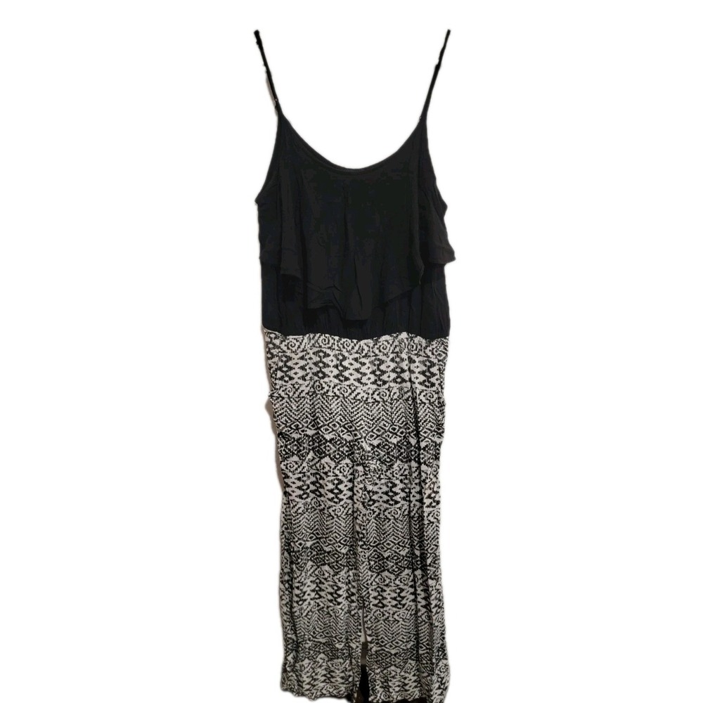 BCX Jumpsuit‎ Womens XL Black White Patterned Sleeveless Wide Leg Boho